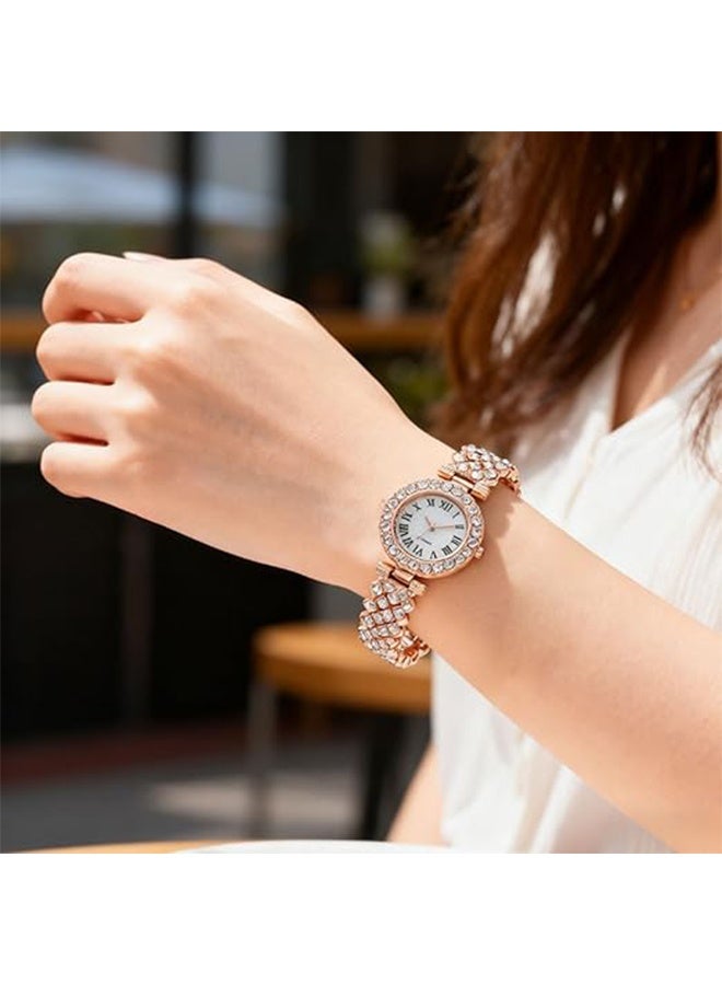 JS Ladies Wristwatch and Bracelet Set, Luxury Crystal Quartz Watch Set, Sparkling Rhinestone Bracelet Watch with Shiny Crystal Bangle, Exquisite and Fashionable Diamond Watch for Women - Image 4
