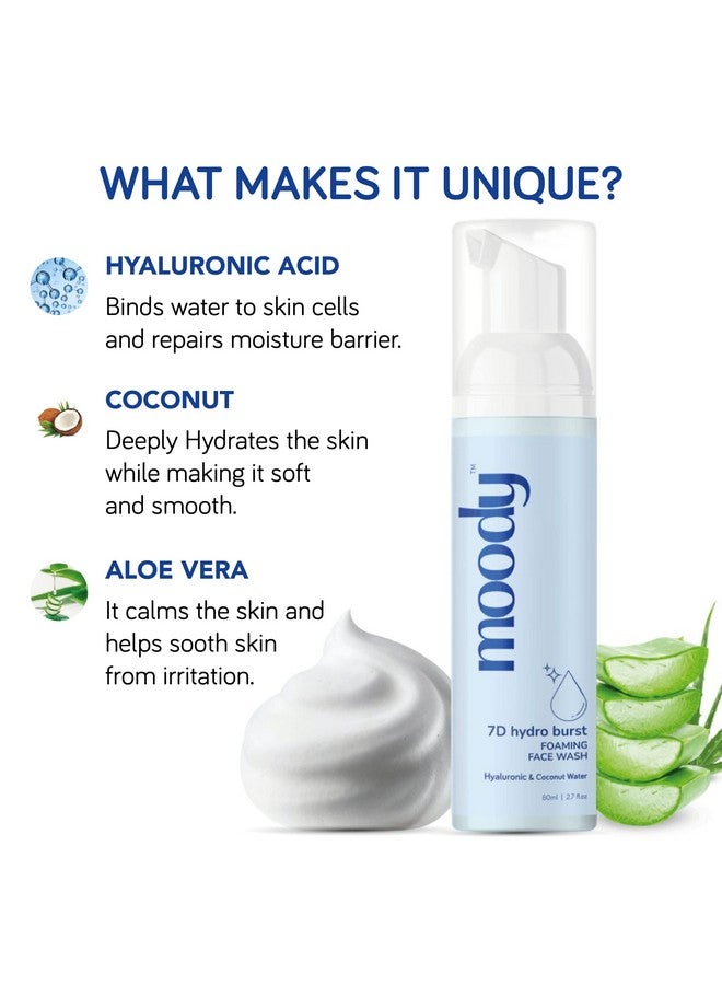  مودي غسول الوجه الرغوي هايدرو بيرست 7D مع حمض الهيالورونيك وجوز الهند، غسول الوجه لتنظيف المسام العميقة من أجل بشرة متوهجة، غير جاف ومنظف لطيف، خالي من الكبريتات، نباتي للرجال والنساء، 80 مل - Image 3