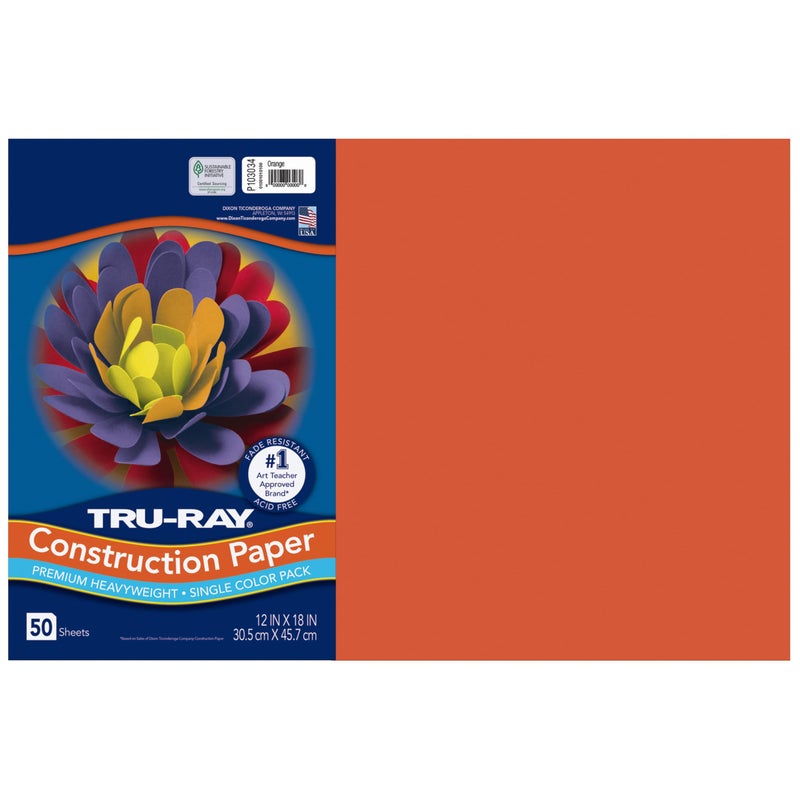 Tru-RayÂ® Construction Paper, 50% Recycled, 12" x 18", Orange, Pack Of 50 - Image 1