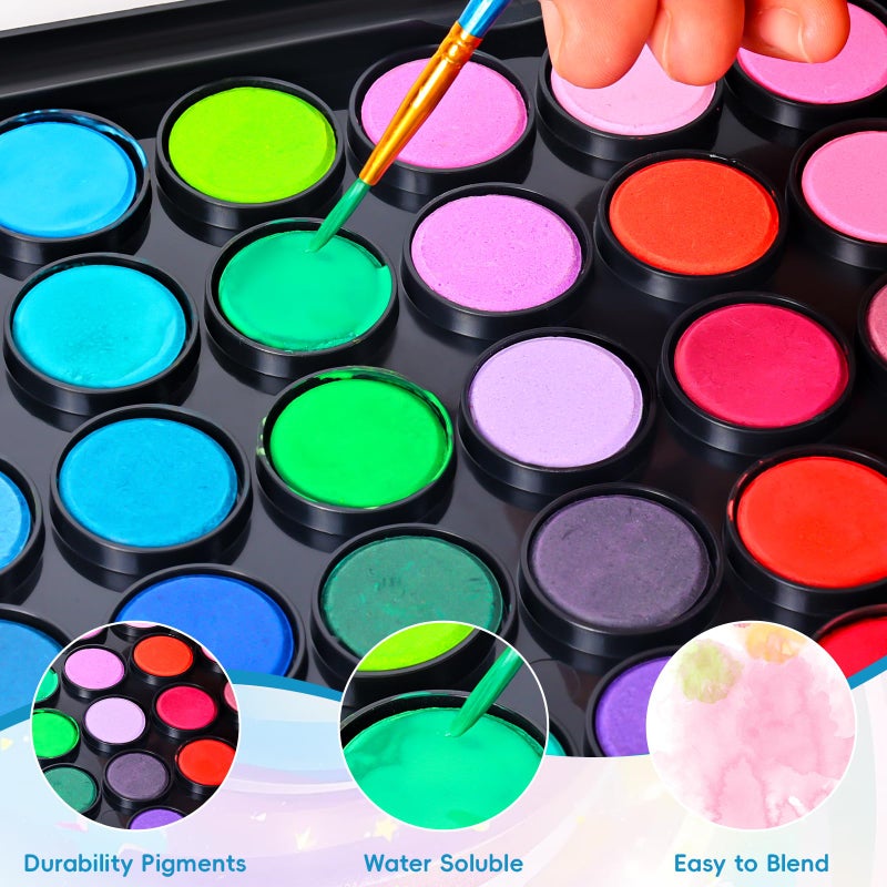 Dushco 48 Color Solid Watercolor Paint Set with 3 Wooden Brushes - Non-Toxic, Vibrant & Washable Watercolor Kit for Artists, Children, Beginners, Kids - Portable Watercolor Painting Set for Travel & Studio - Image 4