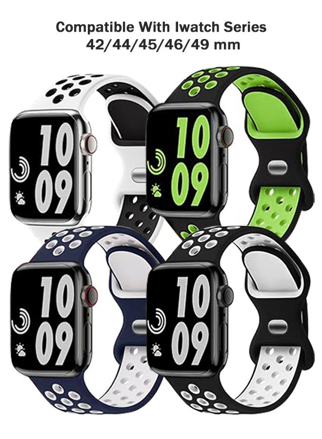 4 Pack Sport Silicone Bands Compatible with Apple Watch Band 44mm 45mm 46mm 42mm 49mm for Men Women, Breathable Silicone Wrist Strap for iWatch Series 11 10 9 SE 8 7 6 5 4 3 2 1 Ultra 2 - Image 1