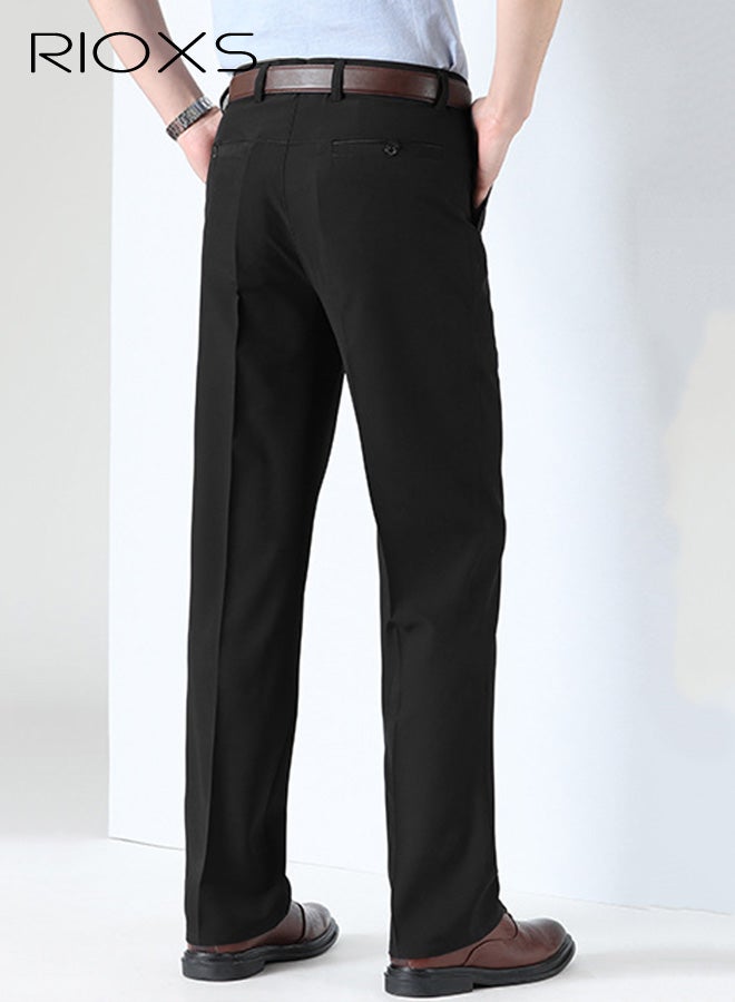 RIOXS Men's Dress Pants, Quick Dry Classic Fit Pleated Front Formal Pants for Men, Beathable Flat Front Wrinkle Free Casual Business Pants with Pockets, Comfort Stretch Expandable Waist Suit Pants for Work, Meeting, Dating, Prom, Wedding and More, Navy Blue - Image 3