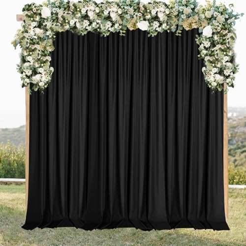 Sugargirl 10x10FT Black Backdrop Curtains Polyester Photo Backdrop Drapes Curtains 2 Panels with Rod Pockets for Party Birthday Wedding Photography Home Decoration - Image 2