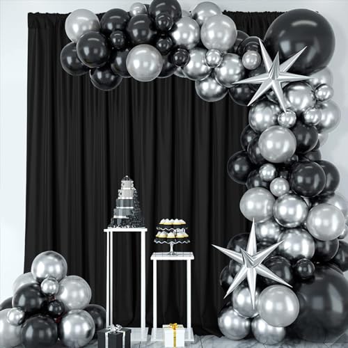 Sugargirl 10x10FT Black Backdrop Curtains Polyester Photo Backdrop Drapes Curtains 2 Panels with Rod Pockets for Party Birthday Wedding Photography Home Decoration - Image 5