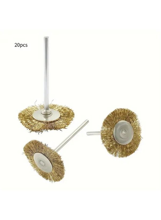 20pcs Brass T Shape Scratch Wire Brush Set 1 Inch Diameter For Rotary Tool Polishing - Image 1