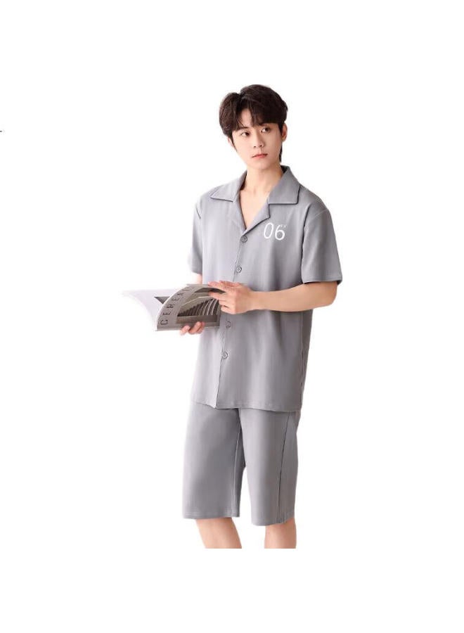 100% Cotton High-End Men'S Summer Thin Short-Sleeve Cardigan Loose Home Wear