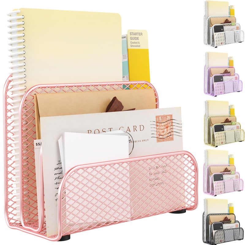 gianotter Mail Organizer Countertop, Metal File Holder with 3-Slot, Rose Gold Desk Accessories & Workspace Organizers (Rose Gold) - Image 1