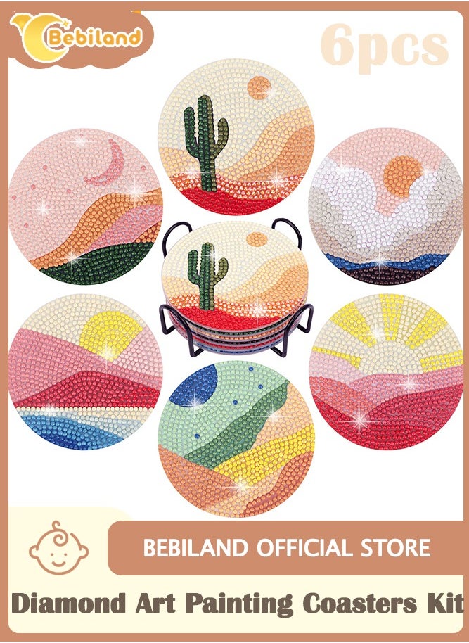 Bebiland 6 PCS Diamond Painting Coasters Kit, Abstract Landscape Diamond Art Coasters for Beginners, Adults Small Diamond Painting Kit Art Craft Supplies  - Image 1
