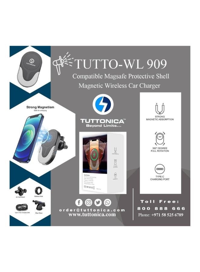TUTTONICA Automatic 15W Mag-Safe Wireless Magnetic Car Charger For IPHONE AND ANDROID Air Vent Mount AND Dashboard Bracket - Image 5