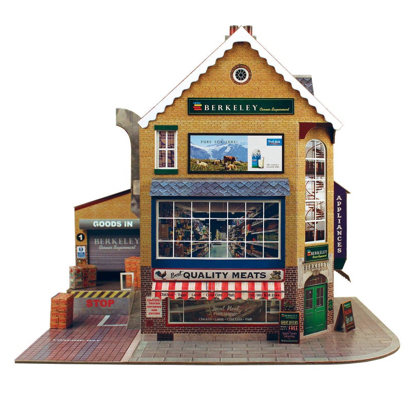 The CityBuilder Corner SUPERMART Cardboard Model Making Kit O Scale Model Railroad Building - Image 2