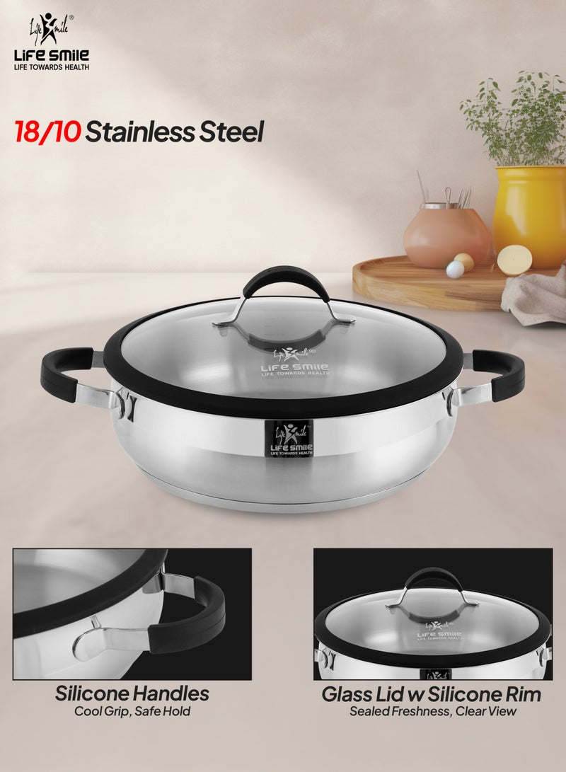 Life Smile 6-Piece Stainless Steel Cookware Set – 18/10 Steel Pots with Silicone Handles, Includes 24/28/32cm Shallow Pots with Lids, 100% PFOA-Free Cooking Set - Image 4