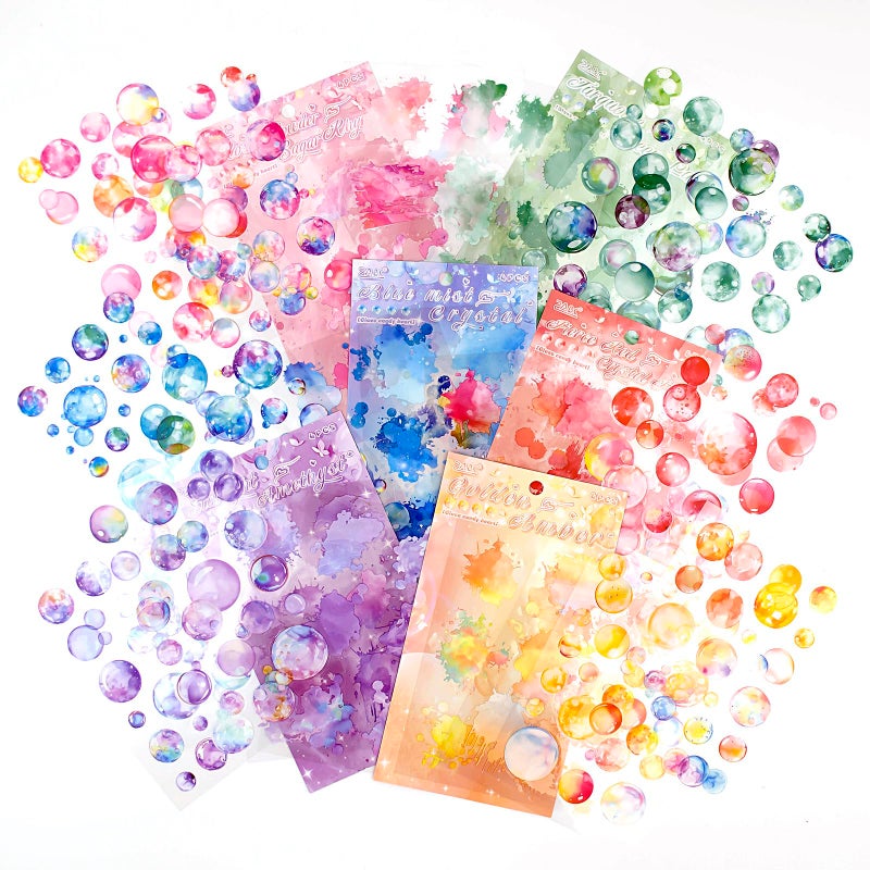 Okupan 24Pcs Bubble & Watercolor Journal Stickers For Scrapbooking - Flat Pet Visual 3D Scrapbook Stickers For Journaling  Card Making  Planner - 6 Color Themes  Waterproof & Removable - Image 1