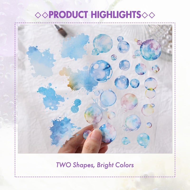 Okupan 24Pcs Bubble & Watercolor Journal Stickers For Scrapbooking - Flat Pet Visual 3D Scrapbook Stickers For Journaling  Card Making  Planner - 6 Color Themes  Waterproof & Removable - Image 5