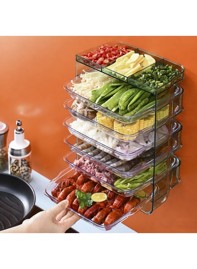 YY-ريشير منظم حاويات تحضير الطعام متعدد الطبقات، صواني طعام شفافة قابلة للسحب تُثبت على الحائط للفواكه والخضراوات واللحوم - Image 1