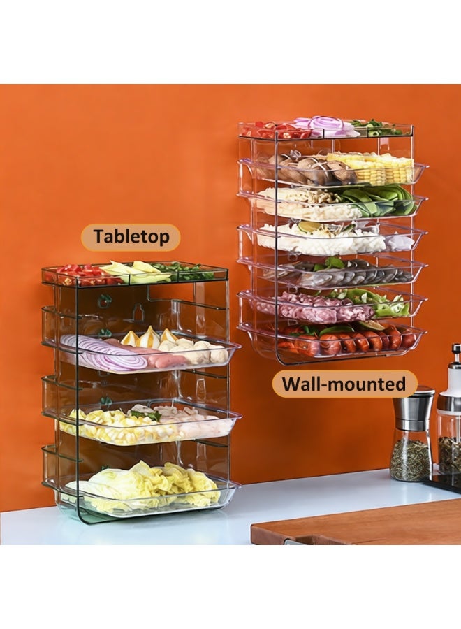YY-ريشير منظم حاويات تحضير الطعام متعدد الطبقات، صواني طعام شفافة قابلة للسحب تُثبت على الحائط للفواكه والخضراوات واللحوم - Image 3