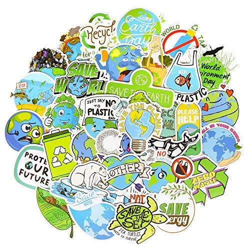 QTL Earth Day Stickers for Kids, Environmental Party Supplies, Waterproof Vinyl Stickers, Earth Day Decorations and Gifts, 50PCS - Image 1
