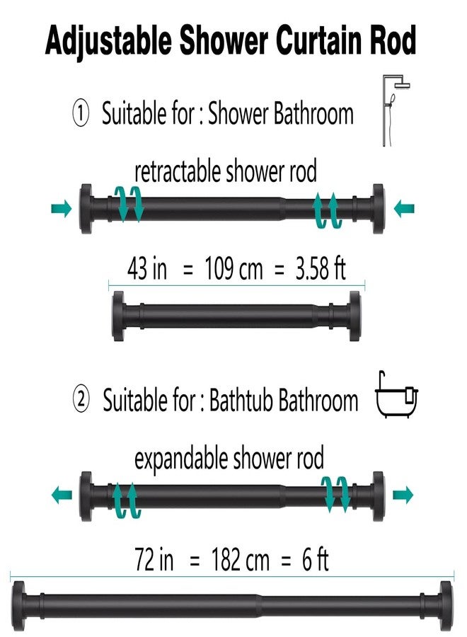 BloomFlower Black Shower Curtain Rods, 43-72 Inches, Never Rust, Never Slip,Adjustable Tension Rod with Durable Spring, No Drilling, Use for Bathroom, Bedroom, Kitchen, Balcony - Image 4