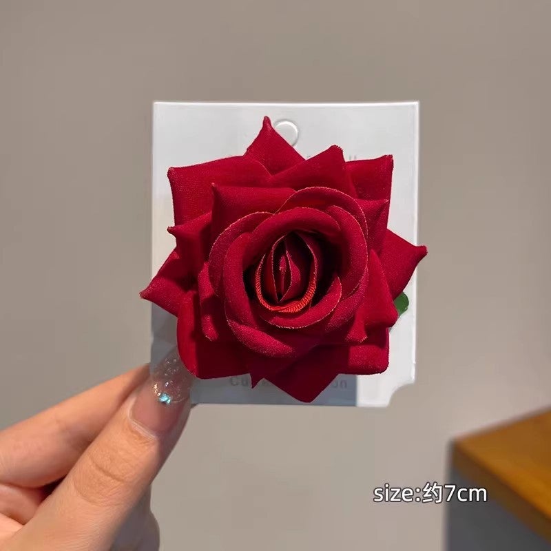 Elegant Camellia Flower Hair Clip Red Rose Hairpin