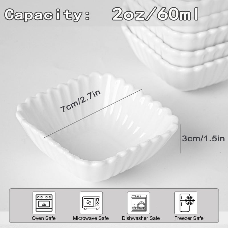 UIBFCWN 12 Pack Ceramic Soy Sauce Dishes, 2 oz Square Dipping Sauce Cups/Bowls/Dishes for Kitchen, Small Dip Bowls Set, Mini Bowl for Side Dish, Ketchup, Soy, BBQ, Sushi, Party - 2.75inch - Image 1