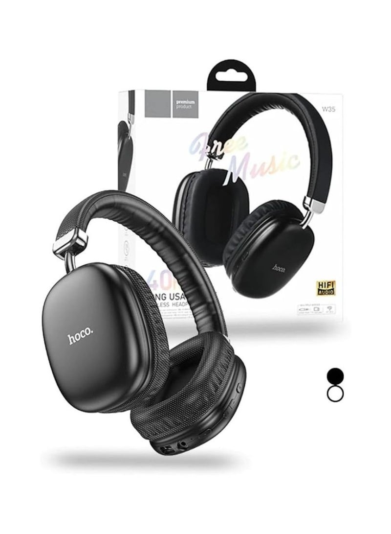 Hoco W35 - سماعات بلوتوث لاسلكية، بلوتوث V5.3، وقت الاستخدام: يصل إلى 40 ساعة، وقت الانتظار: يصل إلى 200 ساعة، تدعم بطاقة TF ووضع AUX، متوافقة مع الهواتف المحمولة والأجهزة اللوحية - أسود - Image 3