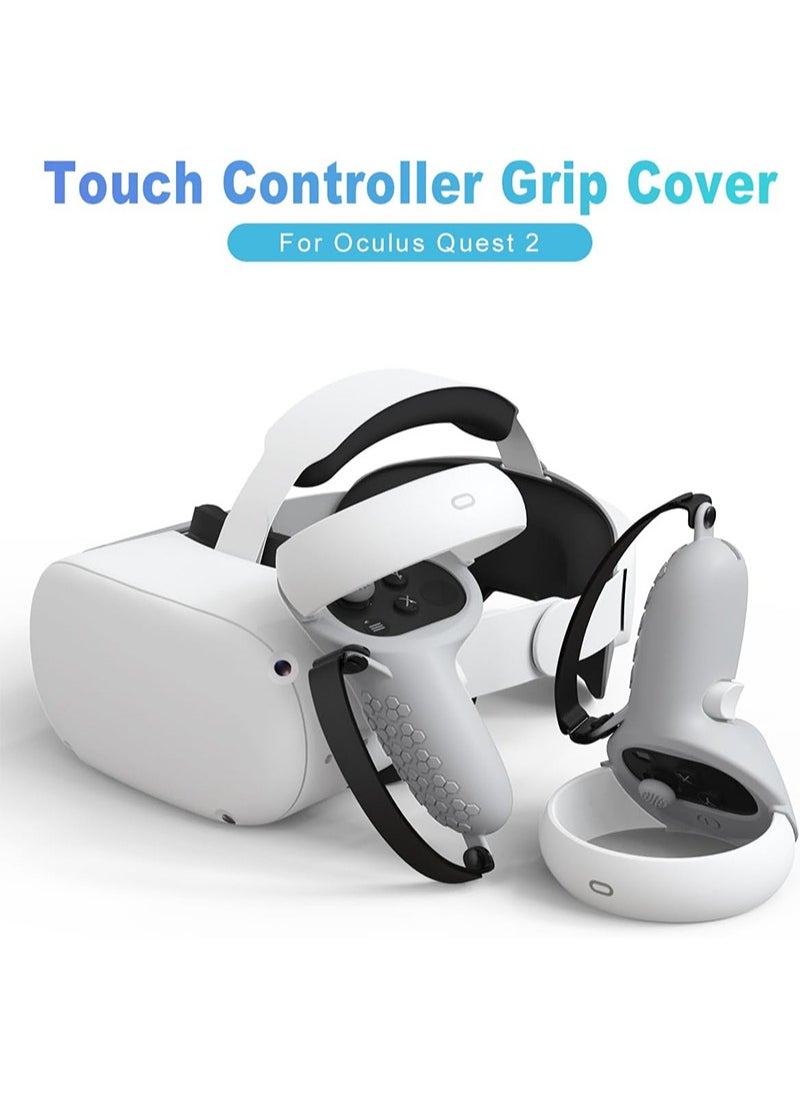 غطاء قبضة تحكم VR لـ Oculus Quest 2 ، مجموعة ملحقات VR ، غطاء واقٍ من السيليكون مع أحزمة مفصل جلدية قابلة للتعديل