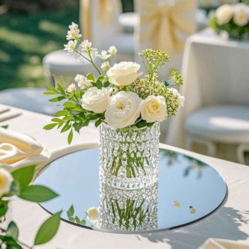Round Table Centerpiece Mirrors 12 Inch Circular Silver Mirror Tiles - Decorative Mirror Plates for Wedding Party Event Decor - Image 2