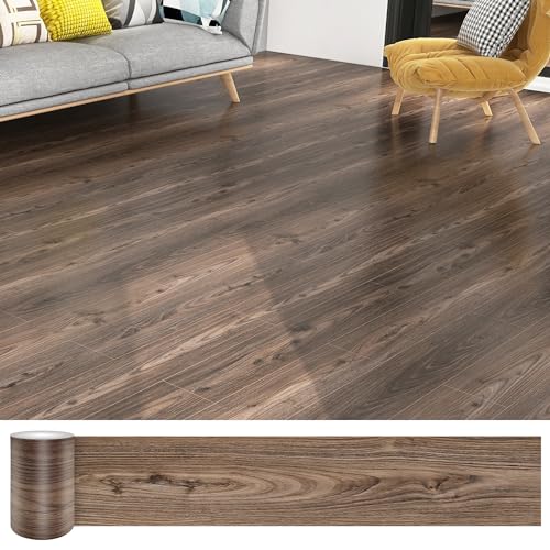 Lareko 18 Sq.Ft,Wood Peel and Stick Floor Tiles,12 Pack Brown Vinyl Flooring (No Adhesive Residue) 36"×6" Waterproof and Non-Slip Laminate Flooring for Renters Bathroom, Living Room(Dark Brown - Image 1