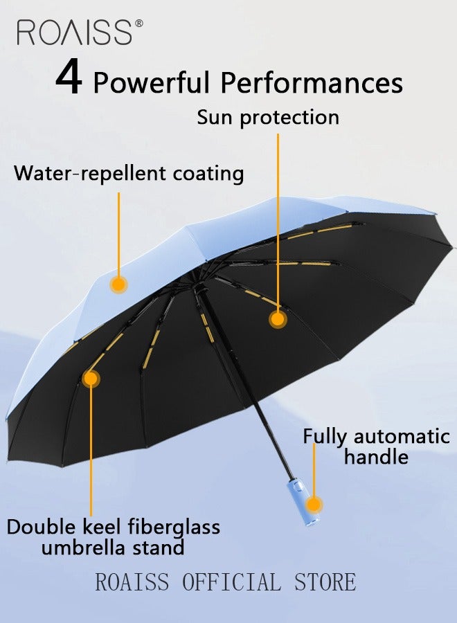 roaiss Unisex Full Automatic Umbrella Rain and Shine Dual Use Large Reinforced Thickened Portable Arc Umbrella for UV Protection Strong Rain Resistant and Windproof Parasol - Image 3
