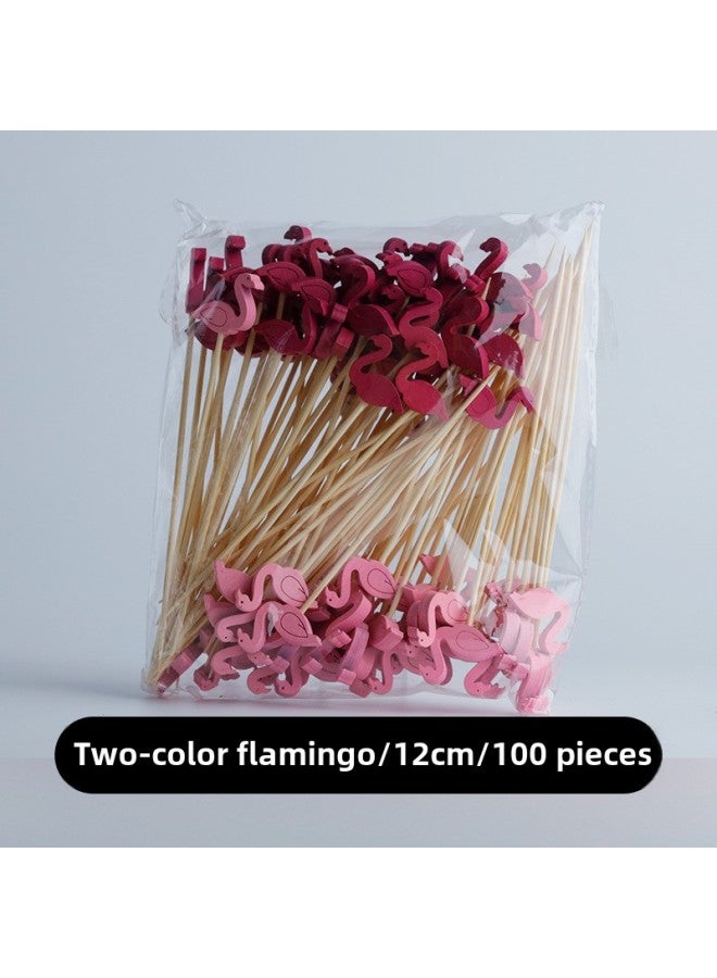 Disposable Fruit Fork Fruit Sticks Bamboo Sticks Flower Sticks Sugar-Coated Berry String Sticks Cocktail Sandwich Sticks Dessert Decoration-Color:Apricot Two-color Flamingo 100  - Image 1