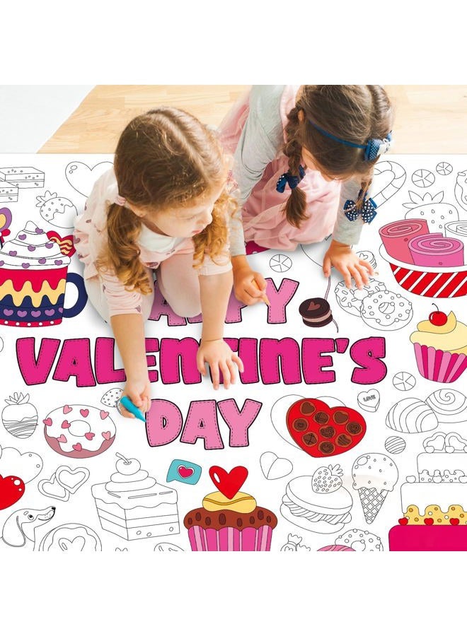 Naozinebi Valentine's Day Coloring Poster for Kids Jumbo Valentines Dessert Coloring Tablecloth Sweet Treat Coloring Book Happy Valentine's Day Coloring Craft Wall Decor Home Classroom Party Supplies 43×31 Inch - Image 4