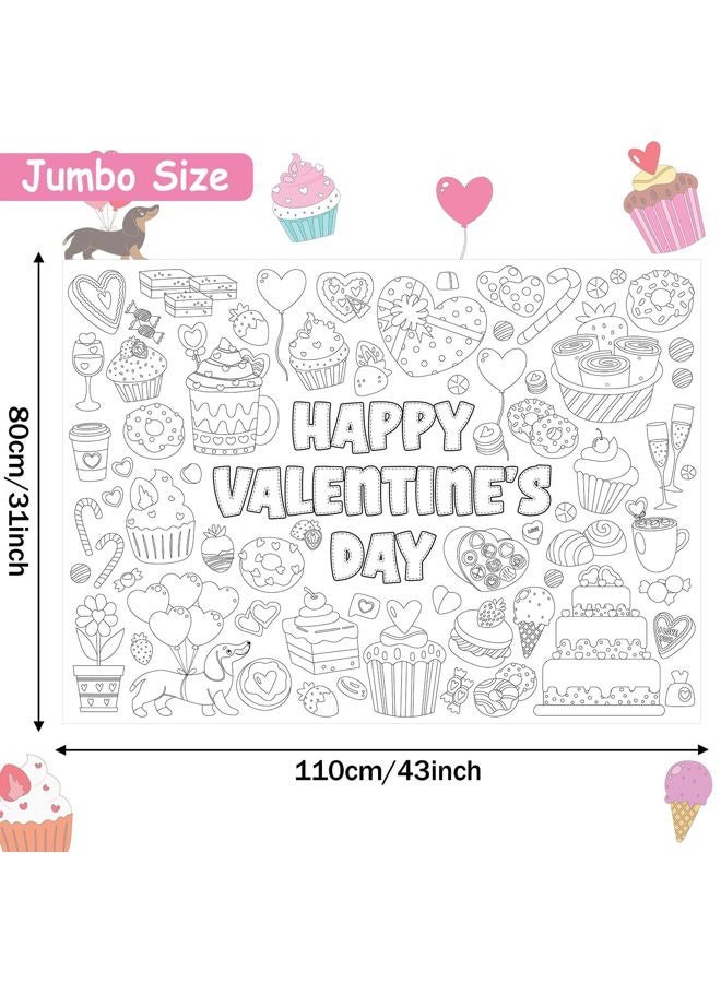 Naozinebi Valentine's Day Coloring Poster for Kids Jumbo Valentines Dessert Coloring Tablecloth Sweet Treat Coloring Book Happy Valentine's Day Coloring Craft Wall Decor Home Classroom Party Supplies 43×31 Inch - Image 2