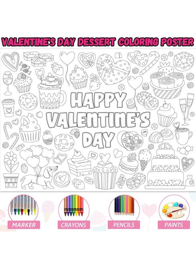 Naozinebi Valentine's Day Coloring Poster for Kids Jumbo Valentines Dessert Coloring Tablecloth Sweet Treat Coloring Book Happy Valentine's Day Coloring Craft Wall Decor Home Classroom Party Supplies 43×31 Inch - Image 3
