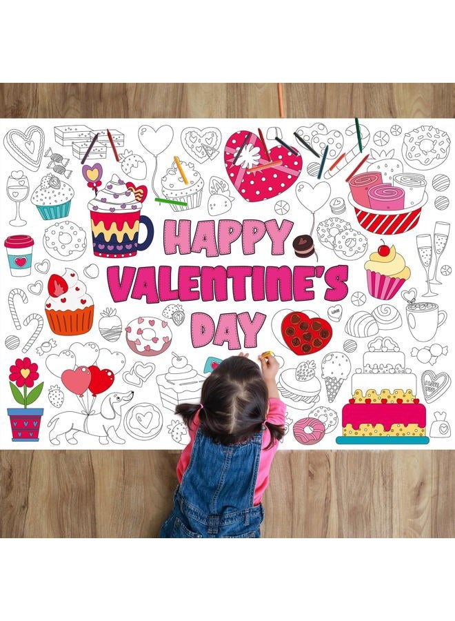 Naozinebi Valentine's Day Coloring Poster for Kids Jumbo Valentines Dessert Coloring Tablecloth Sweet Treat Coloring Book Happy Valentine's Day Coloring Craft Wall Decor Home Classroom Party Supplies 43×31 Inch - Image 1