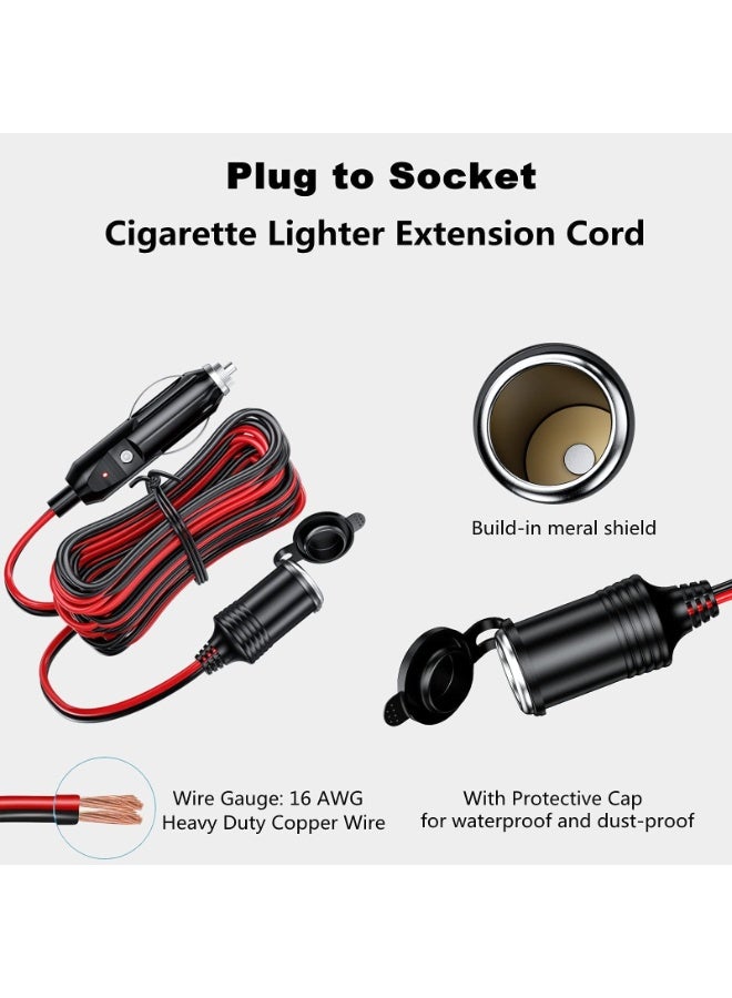 Peachjoy 13FT Cigarette Lighter Extension Cord, 12V 24V Cigarette Lighter Plug to Socket 16AWG Heavy Duty Extension Cable with 15A Fuse and LED Indicator Car Cigarette Lighter Aux Socket Plug Connector - Image 2