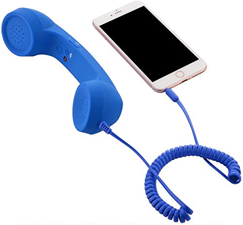 YTYKINOY Retro 3.5mm Telephone Handset Cell Phone Receiver Mic Microphone Speaker for iPhone iPad Mobile Phones Cellphone Smartphone (Blue) - Image 3