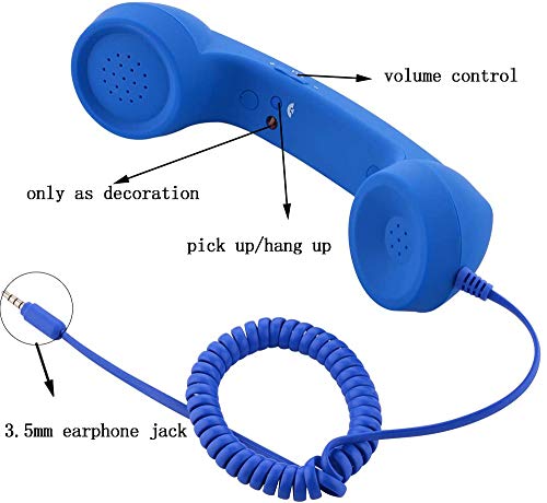 YTYKINOY Retro 3.5mm Telephone Handset Cell Phone Receiver Mic Microphone Speaker for iPhone iPad Mobile Phones Cellphone Smartphone (Blue) - Image 2
