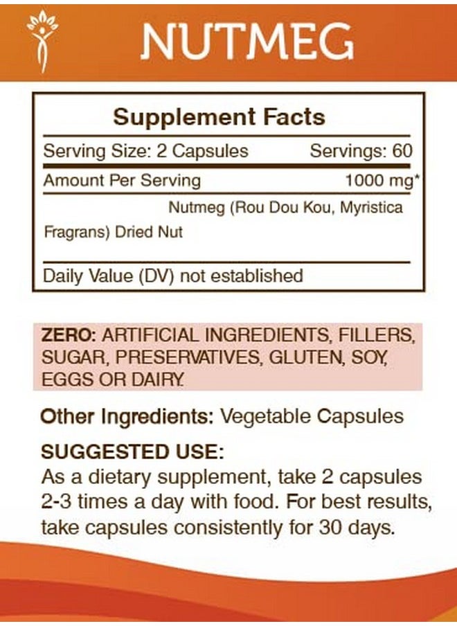 Secrets of the Tribe - Nutmeg 120 Capsules 1000 Mg Nutmeg (Rou Dou Kou Myristica Fragrans) Dried Nut (120 Capsules) - Image 1