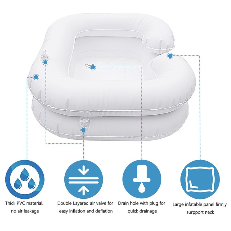 BOLESHU Inflatable Shampoo Basin for Bedside, Shampoo Tub for Locs, Portable Shampoo Bowl for Elderly, Disabled, Pregnant, Injured, Bedridden, Handicapped, Hair Washing Tray for Sink at Home (White) - Image 3