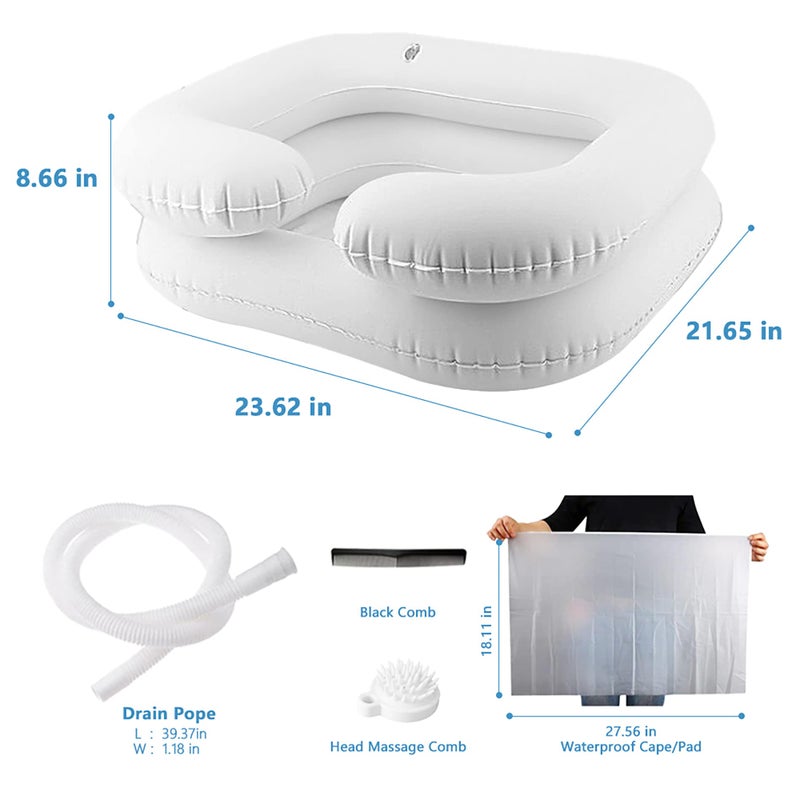 BOLESHU Inflatable Shampoo Basin for Bedside, Shampoo Tub for Locs, Portable Shampoo Bowl for Elderly, Disabled, Pregnant, Injured, Bedridden, Handicapped, Hair Washing Tray for Sink at Home (White) - Image 4
