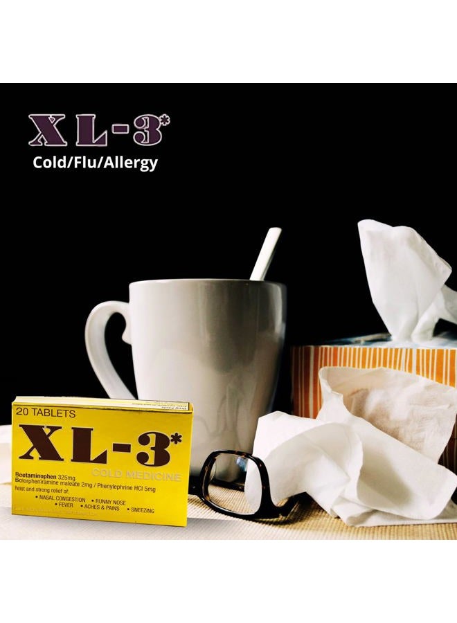 XL-3 Cold and Flu, Temporary Relieves Nasal Congestion, Fever, Aches and Pains, Non-Drowsy, 2-Pack of 20 Tablets Each - Image 5