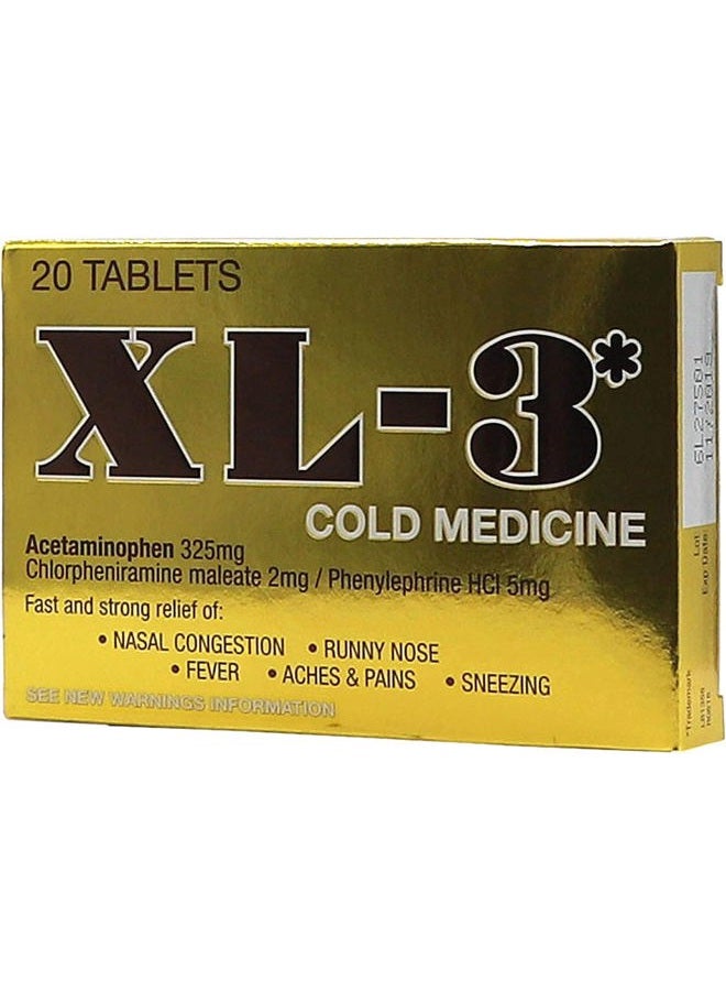 XL-3 Cold and Flu, Temporary Relieves Nasal Congestion, Fever, Aches and Pains, Non-Drowsy, 2-Pack of 20 Tablets Each - Image 2