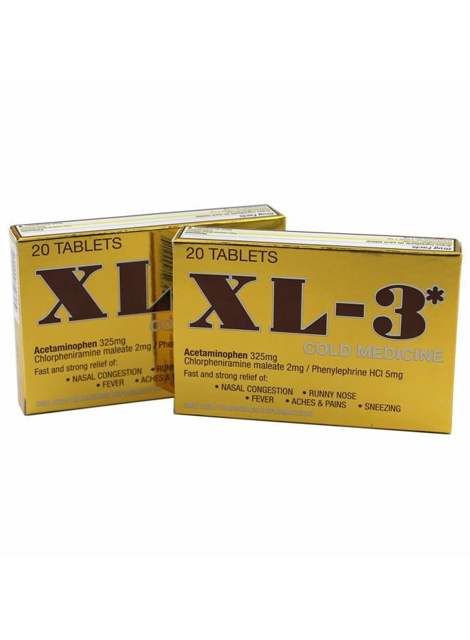 XL-3 Cold and Flu, Temporary Relieves Nasal Congestion, Fever, Aches and Pains, Non-Drowsy, 2-Pack of 20 Tablets Each - Image 1
