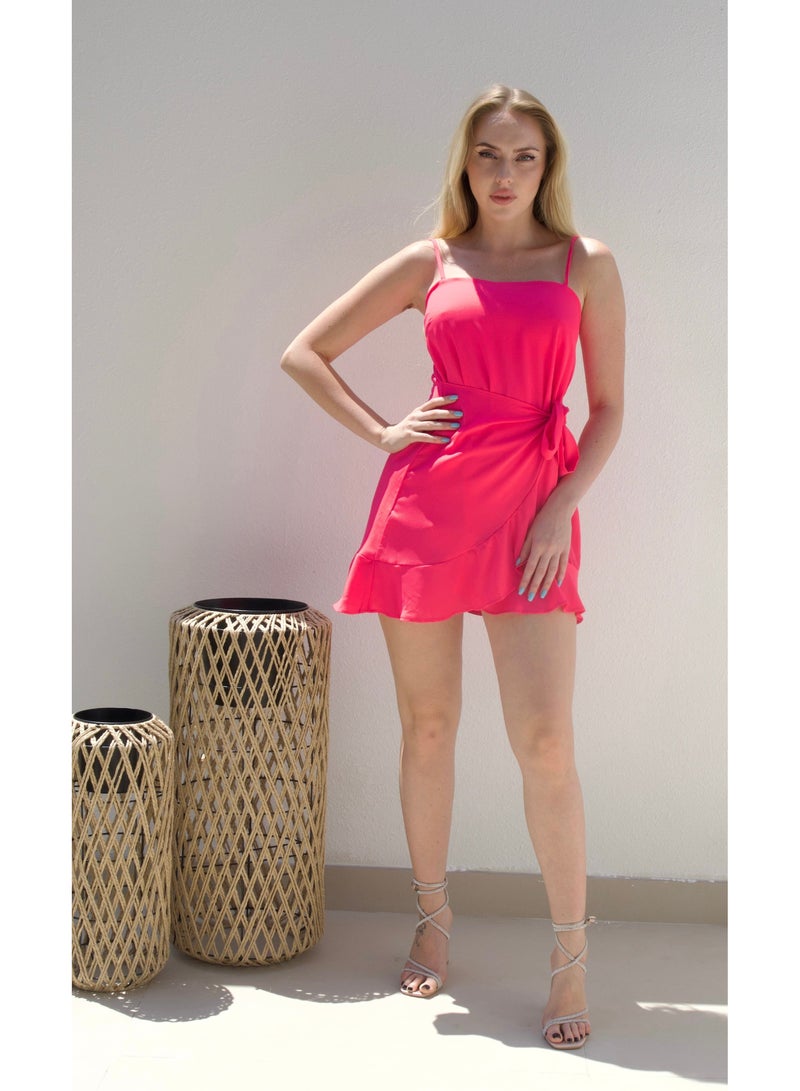 Alorabella Olivia Strap Wrap-Over Dress - Hot Pink  - Image 1