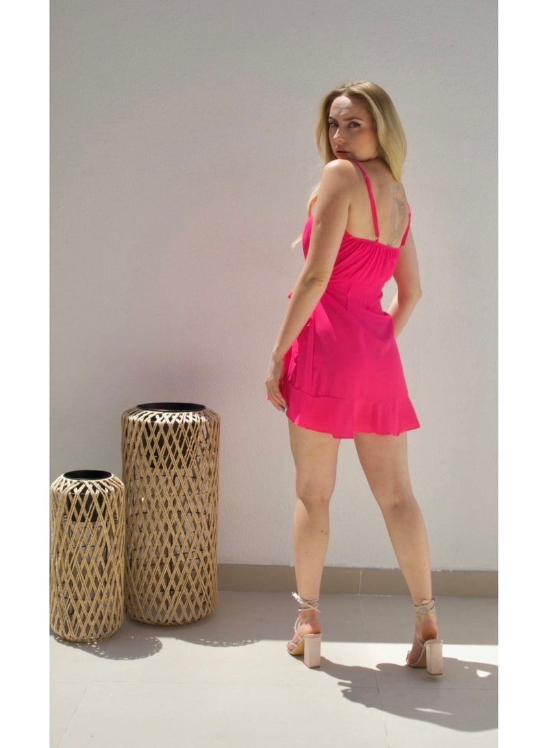 Alorabella Olivia Strap Wrap-Over Dress - Hot Pink  - Image 2