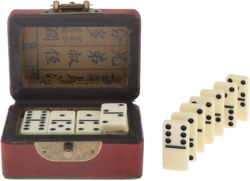 klarako Double Six White with Black Spots Dots Dominoes Game Set 28 Domino Tiles and Wooden Case Portable Travel Toys - Image 1