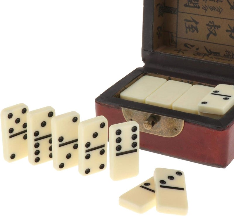 klarako Double Six White with Black Spots Dots Dominoes Game Set 28 Domino Tiles and Wooden Case Portable Travel Toys - Image 4