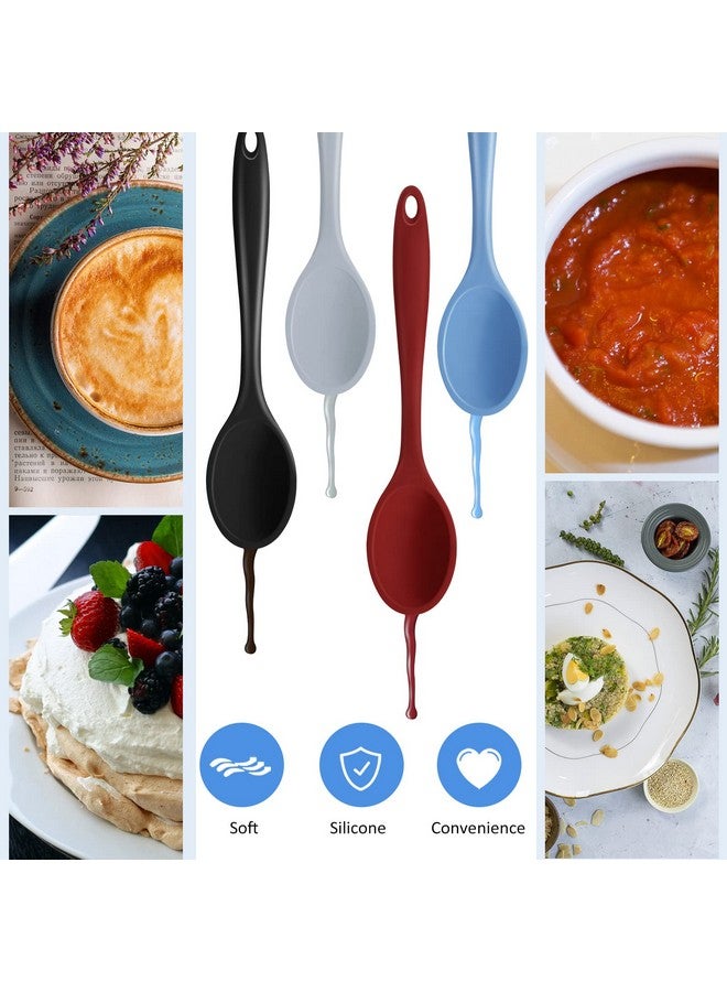 Shappy 4 Pieces Silicone Mixing Spoon Spatula Scrapers for Cooking, 10.6 Inch Heat Resistant Large Non Stick Basting Utensil for Mixing, Baking, Serving and Stirring(Spoon,Fashionable Color) - Image 4