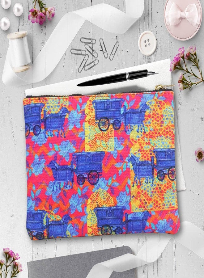 Fatfatiya Shekhawati Horse Cart Multipurpose Utility Pouch with Zip Clouser for Women & Girls, Ideal for Daily Use & Travel, Easy to Storing Keys, Wallet, Makeup and Accessories (18x12x1 CM) - Image 2