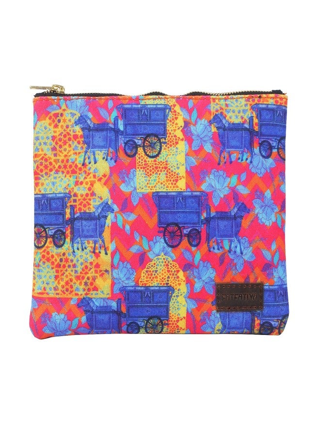 Fatfatiya Shekhawati Horse Cart Multipurpose Utility Pouch with Zip Clouser for Women & Girls, Ideal for Daily Use & Travel, Easy to Storing Keys, Wallet, Makeup and Accessories (18x12x1 CM) - Image 1