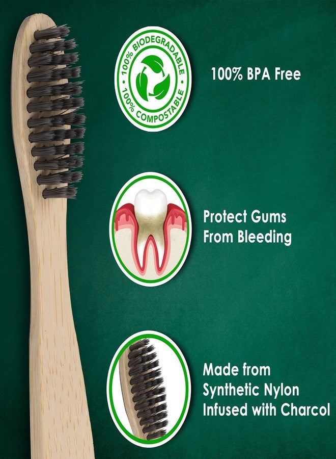 AGARO Bamboo Toothbrush for Adults, 4 pcs, Chorcoal Activated Soft Nylon Bristle with Bio-Degradable Natural Untreated Bamboo Wooden Handle - Image 3